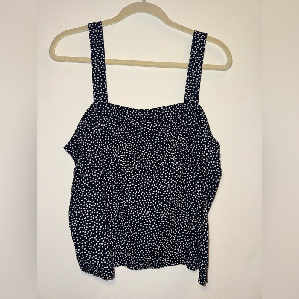 LOFT Navy and White Spotted Linen Blouse